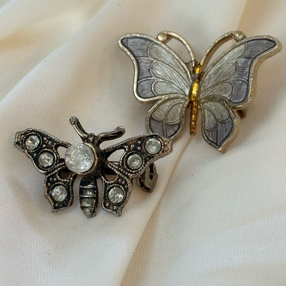Vintage Butterfly Brooch Set - enamel and rhinestone cottagecore garden party
